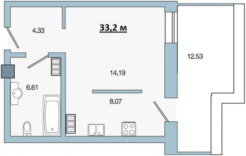 ЖК Александрия планировка 1 комнатная квартира 33,2 кв.м.