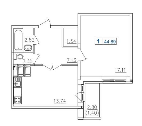 Планировка 1 комнатной квартиры ЖК Муринский Посад